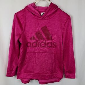 Adidas Pink Glitter Shimmer Logo Hooded Sweatshirt Hoodie Girls Sz Large L 14